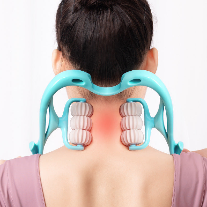 Deep Tissue Neck & Shoulder Massager - 6-Wheel Manual Roller for Pain Relief