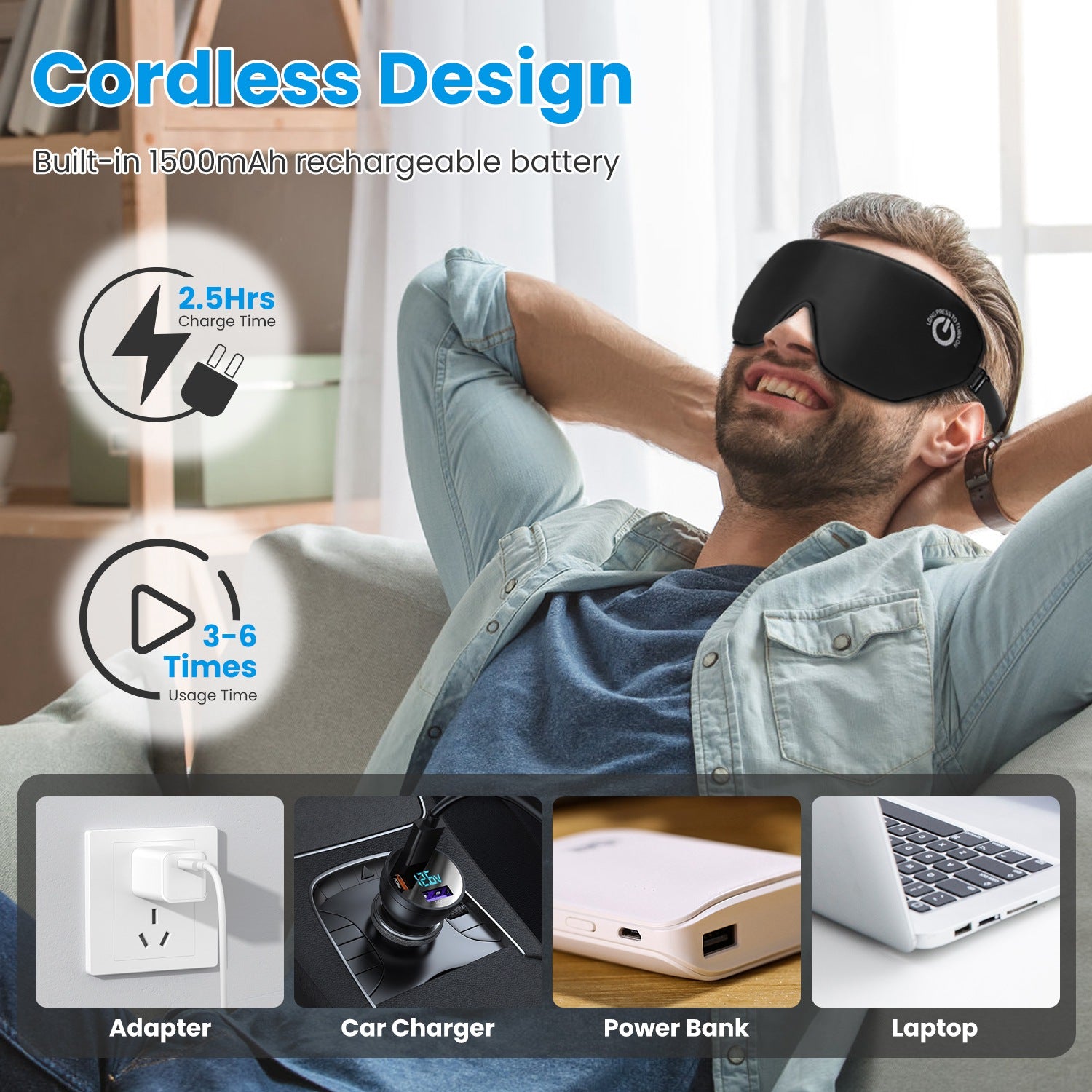 Cordless Heated Eye Mask - Silk Sleep Compress with 3 Temperature Settings & Auto Shut-Off - close-up view