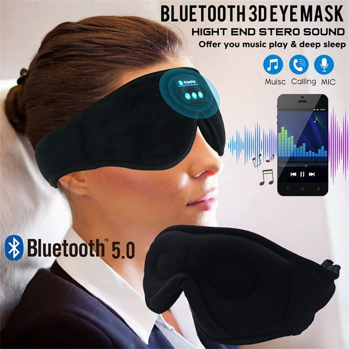Bluetooth sleep mask with built-in speakers