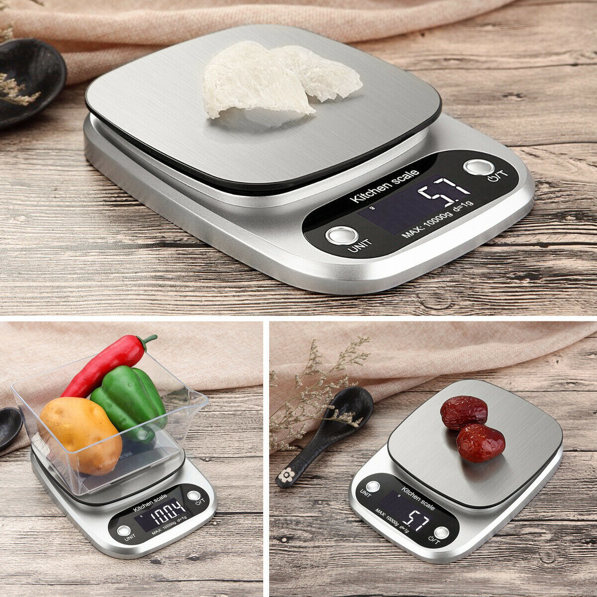 Stainless steel kitchen scale tare function