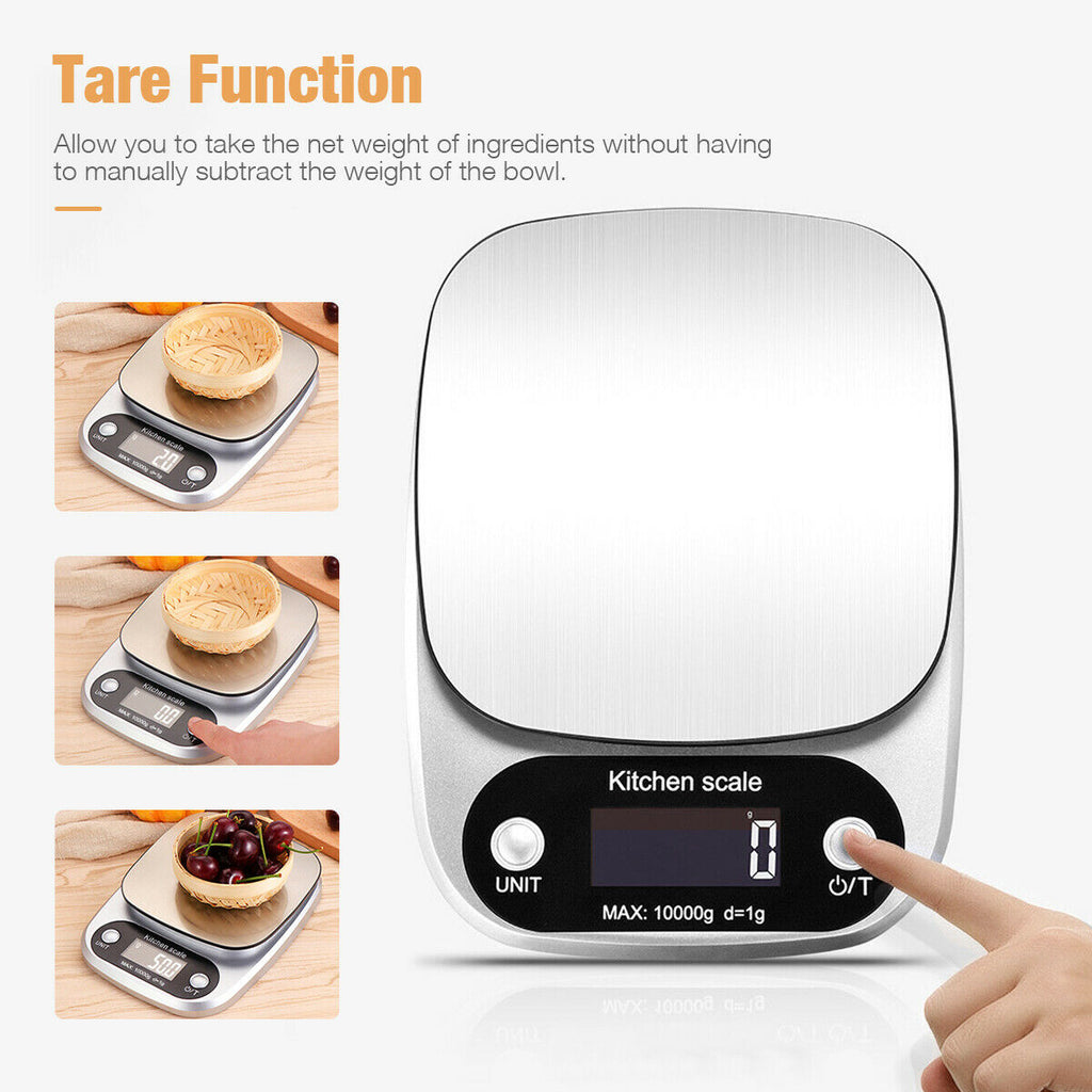 Kitchen scale weighing food for meal prep