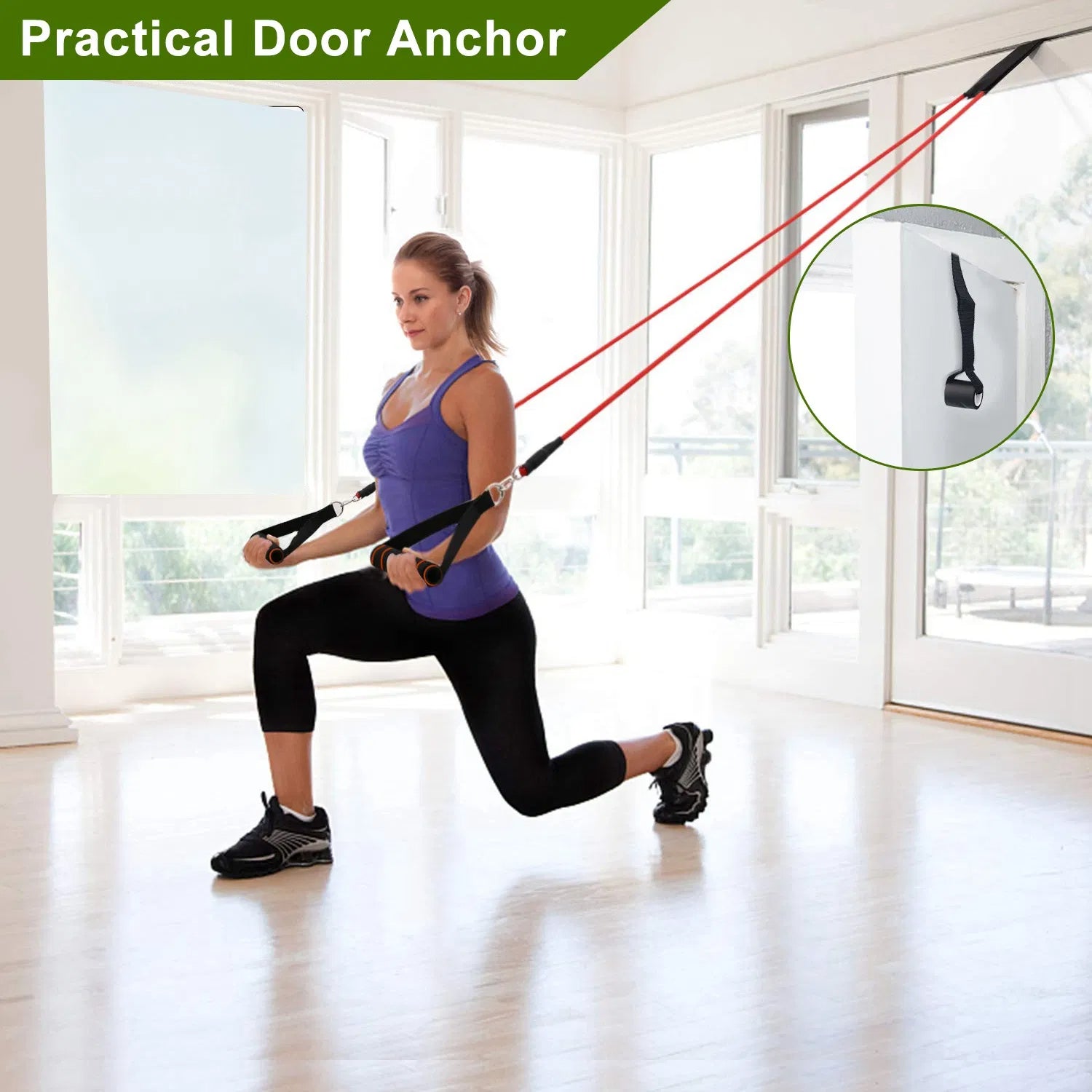 11Pcs Resistance Bands Set - Exercise Workout Tubes with Handles, Door Anchor & Carry Bag - in use