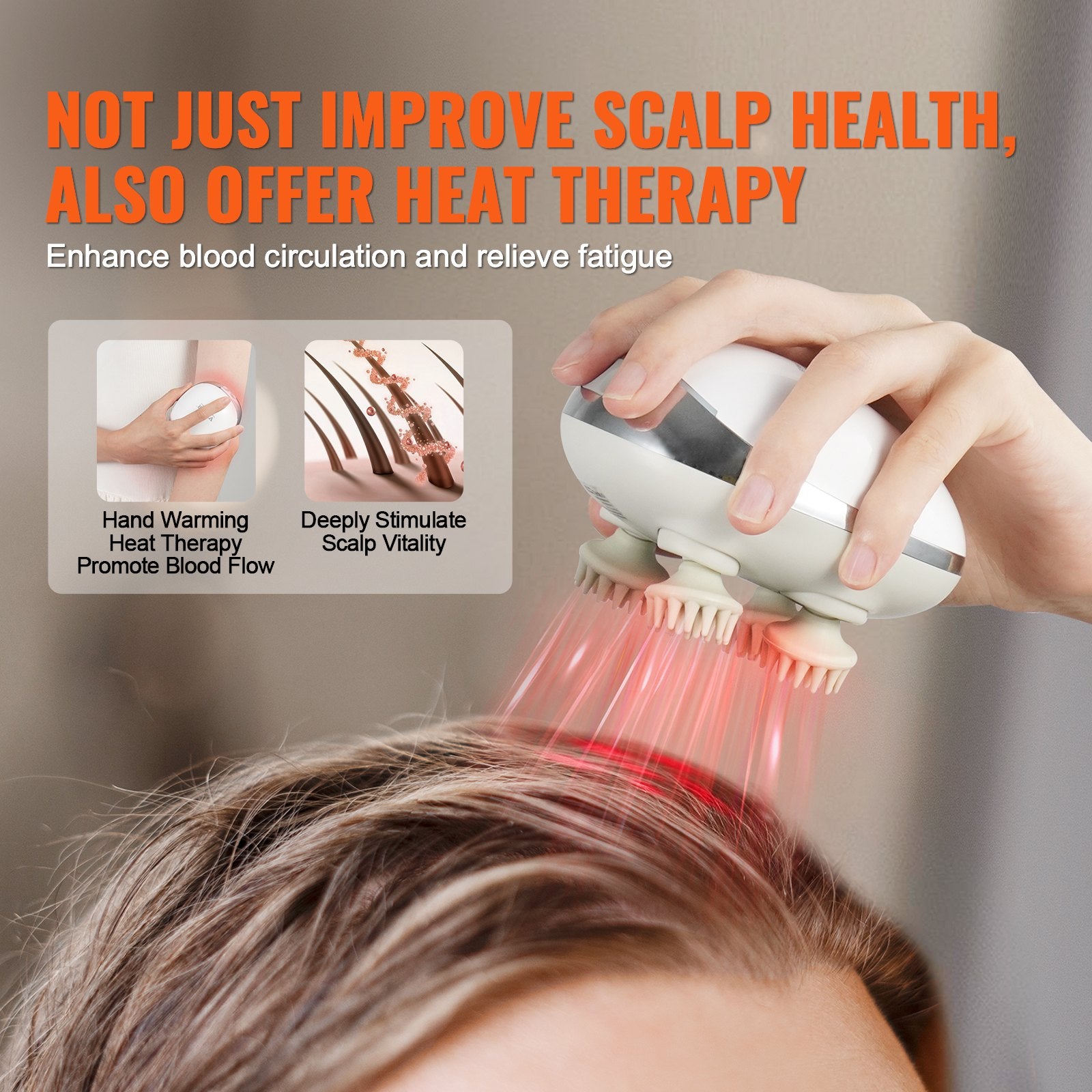 Electric Heated Scalp Massager - Rechargeable IPX7 Waterproof with 8 Massage Heads - side view