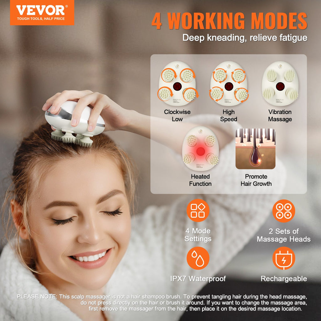 Electric Heated Scalp Massager - Rechargeable IPX7 Waterproof with 8 Massage Heads - in use