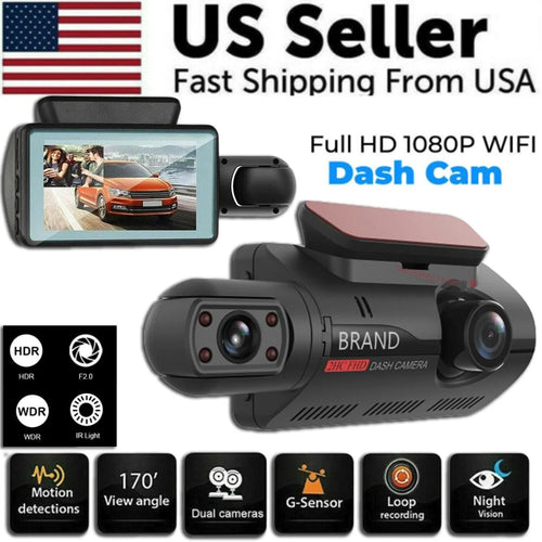 1080P dual lens dash cam front and interior camera