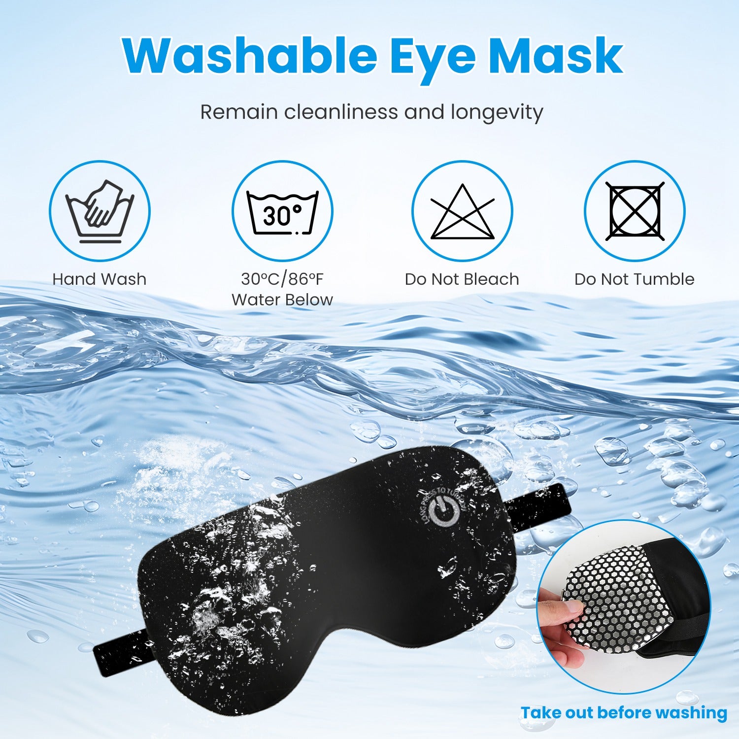 Cordless Heated Eye Mask - Silk Sleep Compress with 3 Temperature Settings & Auto Shut-Off