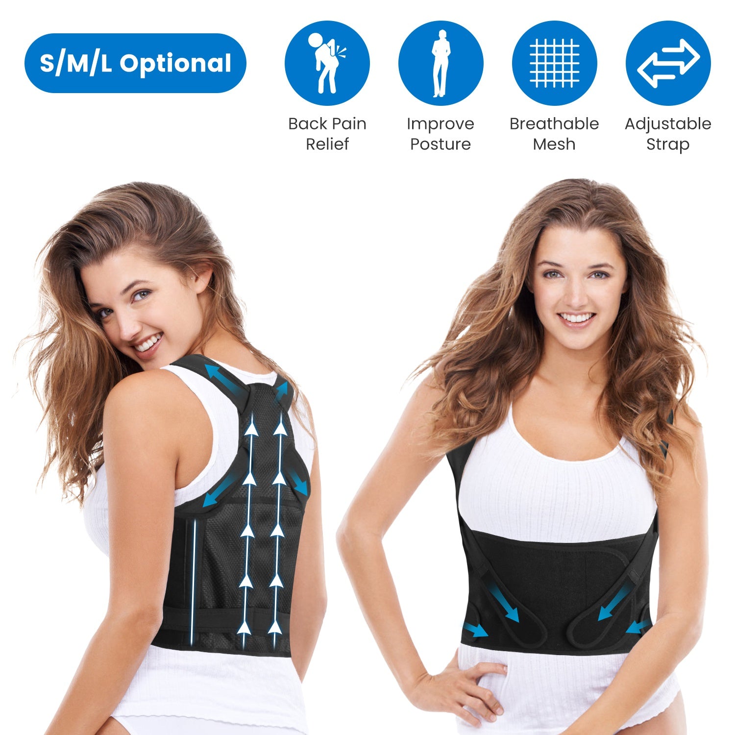 Adjustable Posture Corrector Back Brace - Invisible Under Clothes, Pain Relief for Men & Women