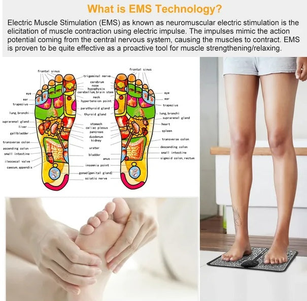 EMS leg and foot massager unit in use