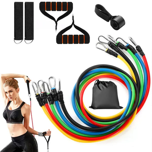 11Pcs Resistance Bands Set - Exercise Workout Tubes with Handles, Door Anchor & Carry Bag