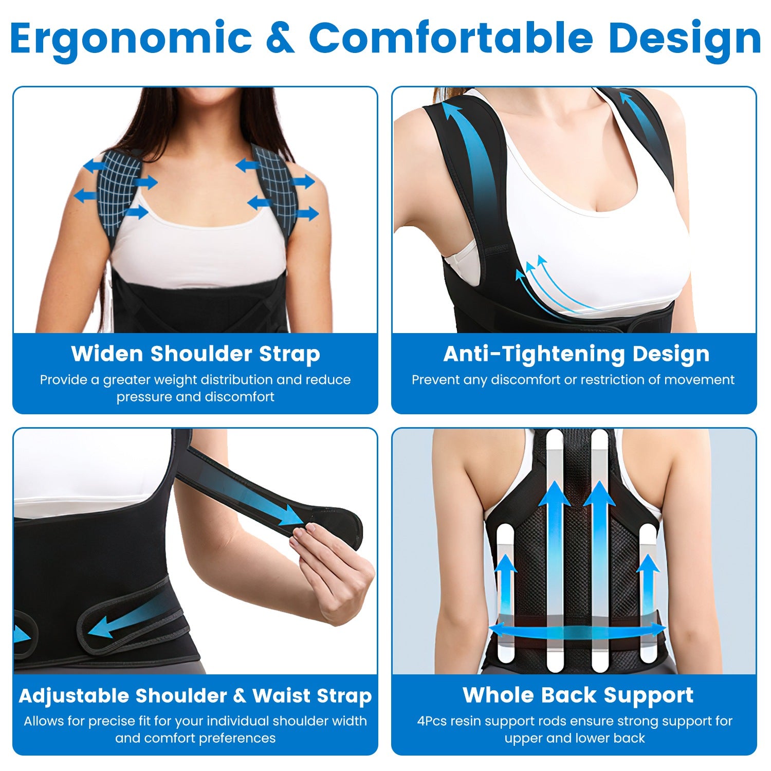 Adjustable Posture Corrector Back Brace - Invisible Under Clothes, Pain Relief for Men & Women - close-up view