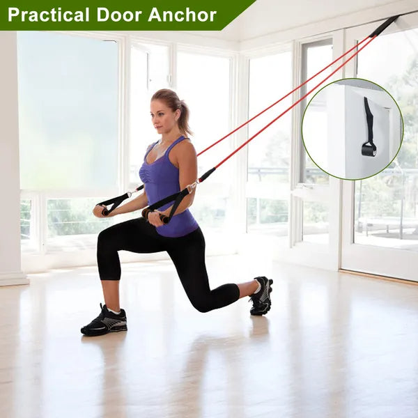 11Pcs Resistance Bands Set - Exercise Workout Tubes with Handles, Door Anchor & Carry Bag - close-up view